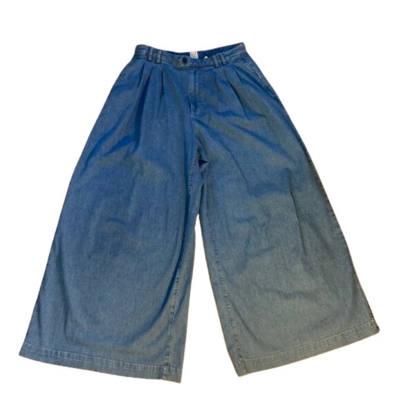 Gap + DOEN Jeans Wide Legs Pleated High Waist Ankle Length Medium Blue, size 6 - Picture 2 of 16